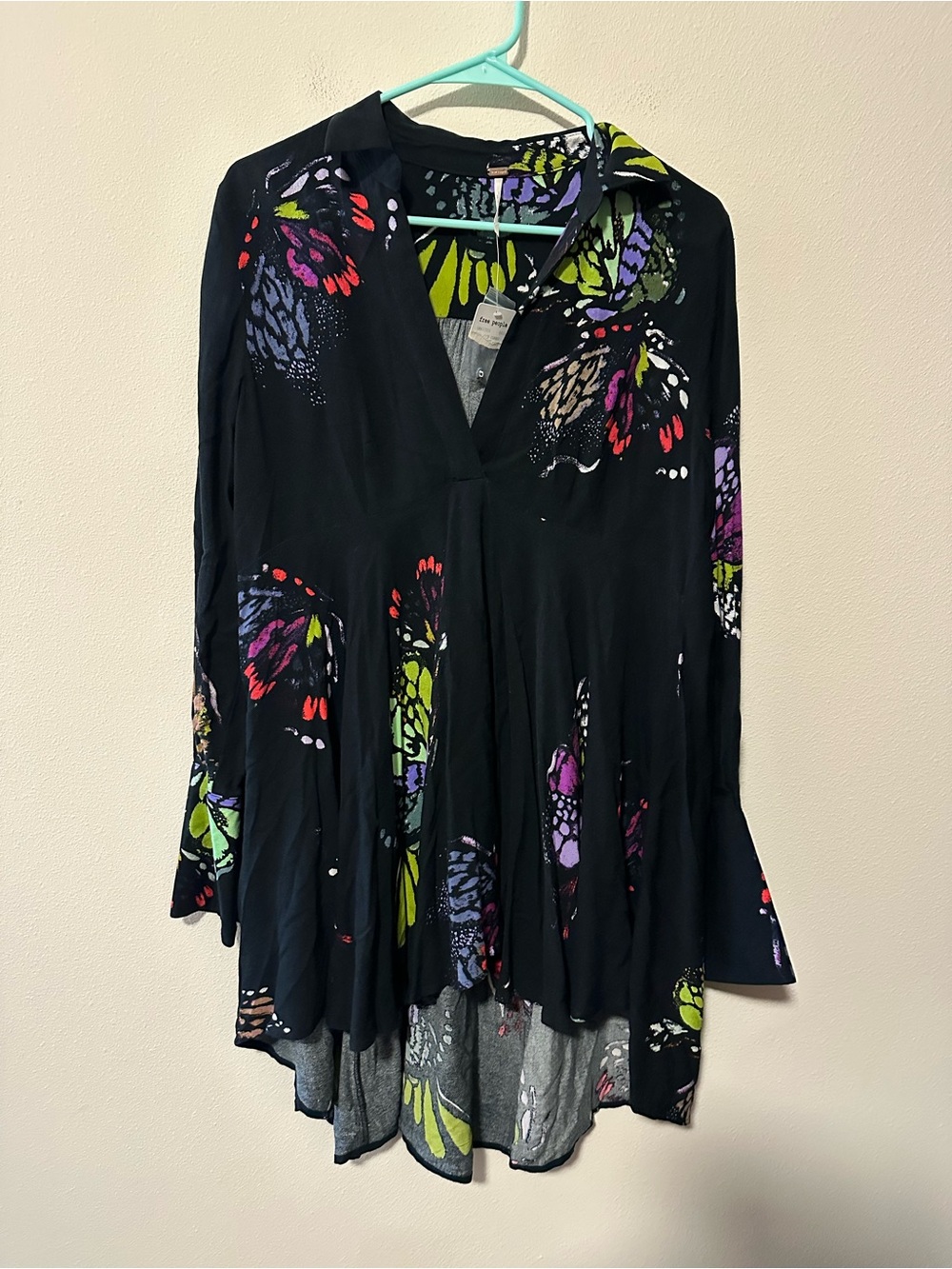 NWT Free People Field Of Butterflies Printed Hi-Low Tunic Black Size S - Picture 2 of 7